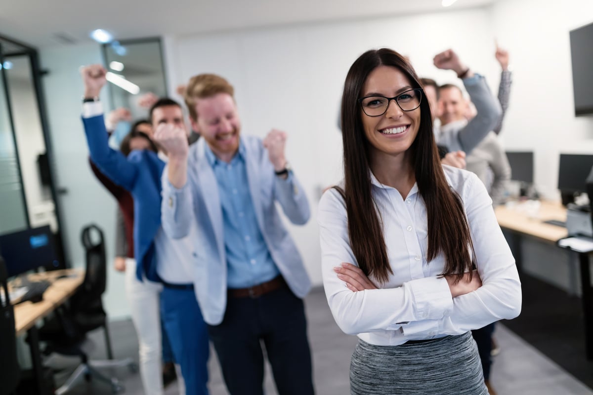 Group picture of business team posing in office