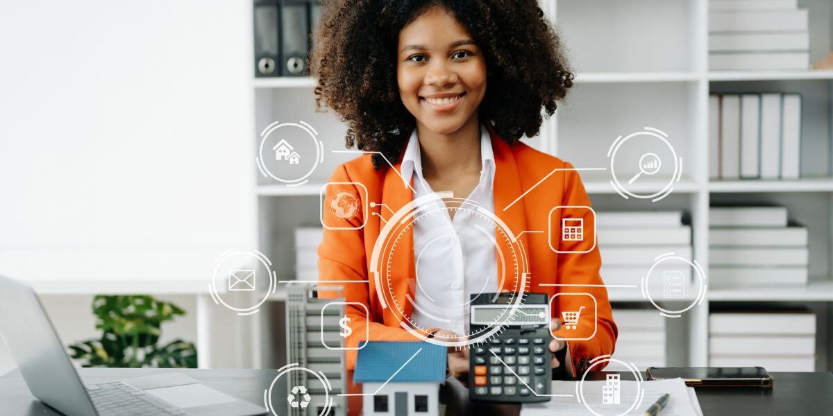 Young real estate agent worker working with laptop